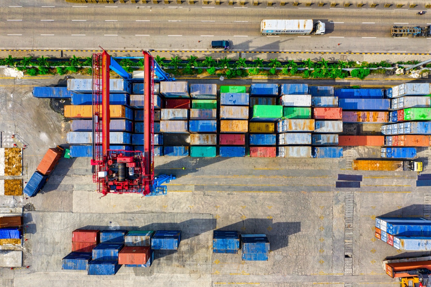 Container port with goods ready for transport